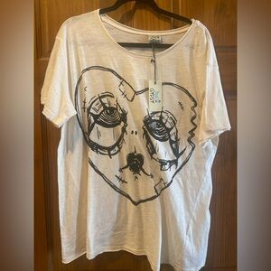 NWT! Jaded Gypsy Broken Hearted Moon Dance T-shirt White Graphic Heart Sz L/XL